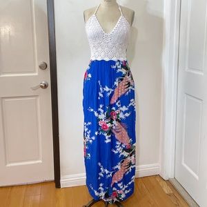 Crotchet Halter Open back Floral Rayon Maxi Dress